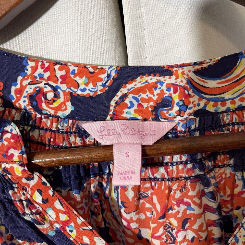 Lilly Pulitzer 100% Silk Elsa Popover Top Peasant Paisley Boxy Fit Women’s Sz S - Picture 4 of 6